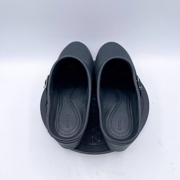 Crocs Shoes Black Rubber Low Heel Open Back Slip On Sarah Clog Mule Womens Sz 10 - Picture 3 of 9